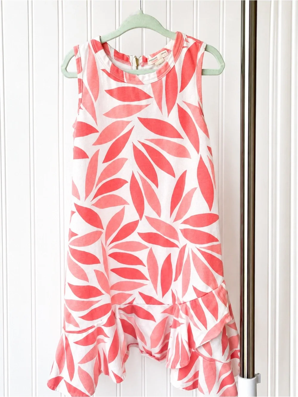 crewcuts by j.crew tropical palm print dress girls kids 6 pink beach preppy euc